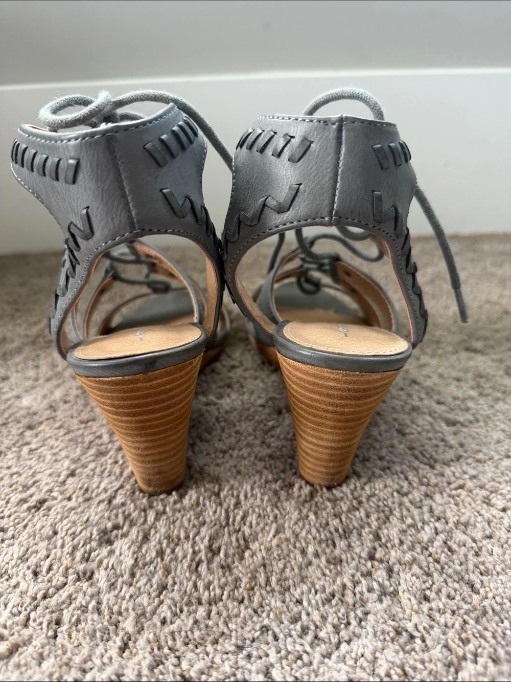 Report Gray Lace-Up Strappy Wedge Sandals